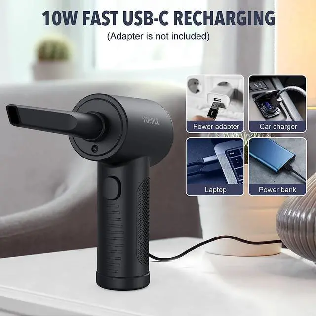 Alt view image 5 of 6 - Compressed air Duster - 120000RPM 3 Speeds Electric Air Duster 7600mAh Battery Cordless Dust Blower for Keyboard Cleaner Rechargeable Air Blower AIC Can for Office Computers (Black 120000RPM)