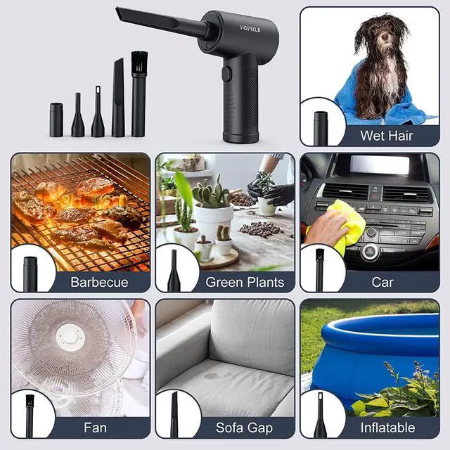 Alt view image 6 of 6 - Compressed air Duster - 120000RPM 3 Speeds Electric Air Duster 7600mAh Battery Cordless Dust Blower for Keyboard Cleaner Rechargeable Air Blower AIC Can for Office Computers (Black 120000RPM)