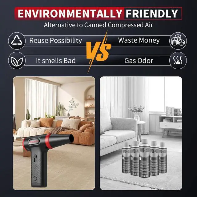 Alt view image 3 of 7 - Compressed Air Duster 1 Button Adjustment 120000RPM Electric Air Duster with LED Light Rechargeable Cordless Air Blower for Computer Keyboard Outdoors Car Home (Black)