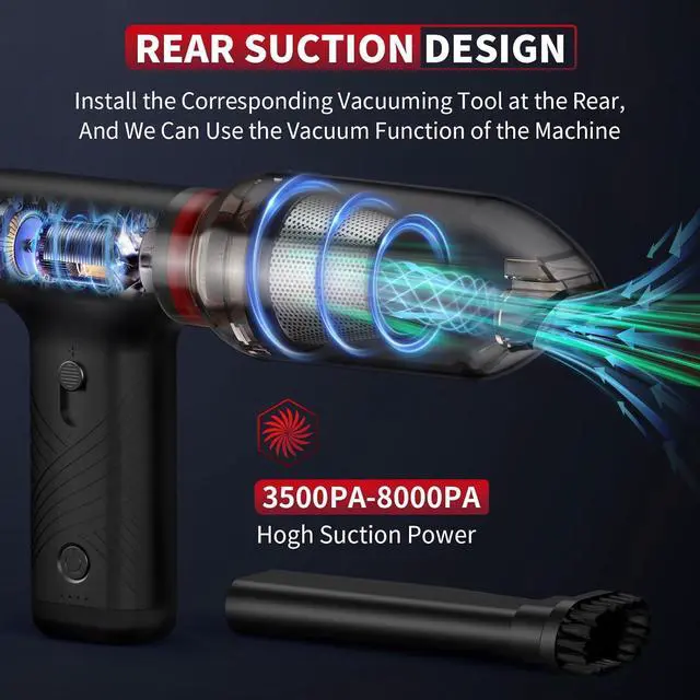 Alt view image 4 of 7 - Compressed Air Duster 1 Button Adjustment 120000RPM Electric Air Duster with LED Light Rechargeable Cordless Air Blower for Computer Keyboard Outdoors Car Home (Black)