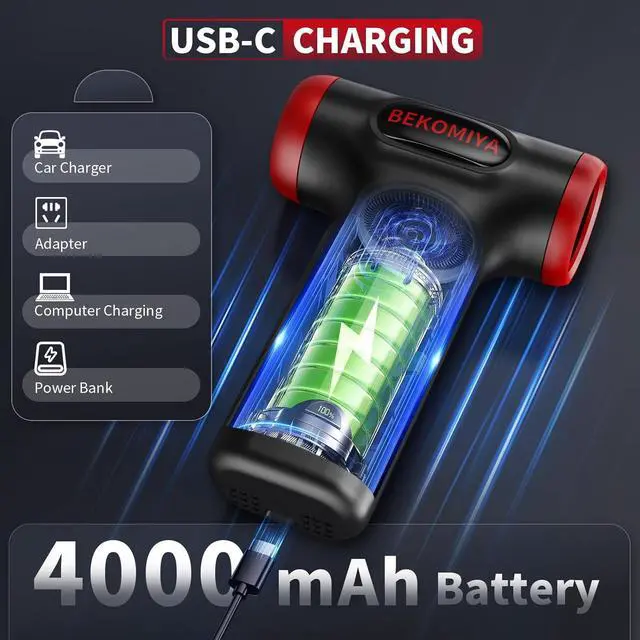 Alt view image 7 of 7 - Compressed Air Duster 1 Button Adjustment 120000RPM Electric Air Duster with LED Light Rechargeable Cordless Air Blower for Computer Keyboard Outdoors Car Home (Black)