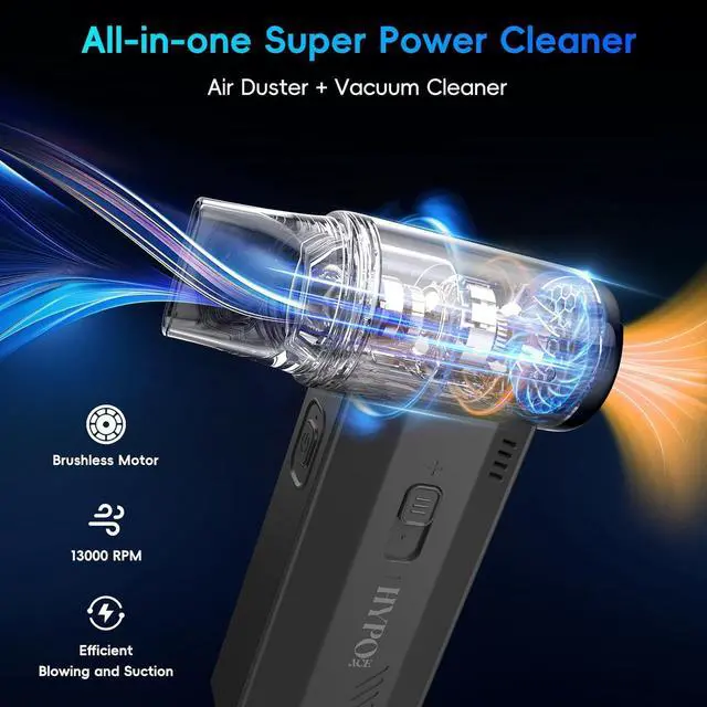 Alt view image 2 of 7 - Compressed Air Duster 2 in 1 Air Blower and Vacuum 130000RPM Electirc Turbo Jet Blower + Vacuum Cleaner Adjustable Speeds Rechargeable Long-Life Air Blower Duster for Computer Keyboard Car