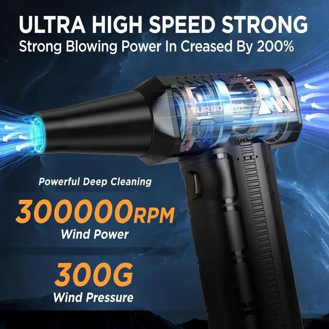Alt view image 2 of 7 - Compressed Air Duster 300000RPM Super Power Cordless Electric Air Duster 10000mAH Rechargeable Brushless Motor Blower 3-Gear Adjustable Turbo Fan Duster Blower for Computer Car Outdoor and House
