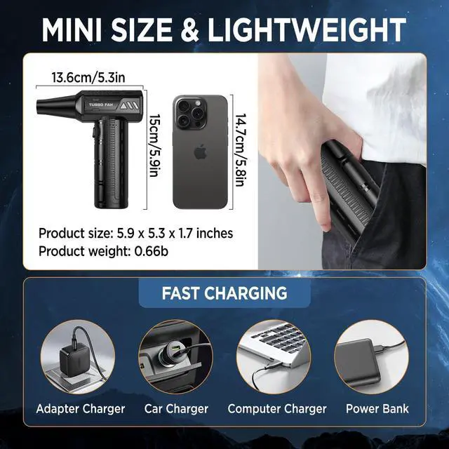 Alt view image 6 of 7 - Compressed Air Duster 300000RPM Super Power Cordless Electric Air Duster 10000mAH Rechargeable Brushless Motor Blower 3-Gear Adjustable Turbo Fan Duster Blower for Computer Car Outdoor and House