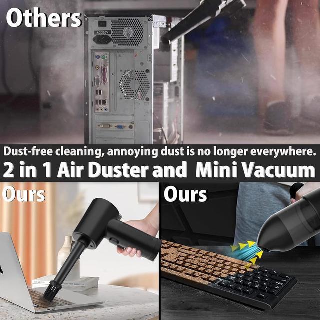 Alt view image 4 of 7 - Compressed Air Duster Car VacuumElectric Air Duster and Vacuum 2 in 1 3 Speeds 100000 RPM Cordless Air Blower Reusable Air Duster for Computer Keyboard Swimming Ring Car with LED Light