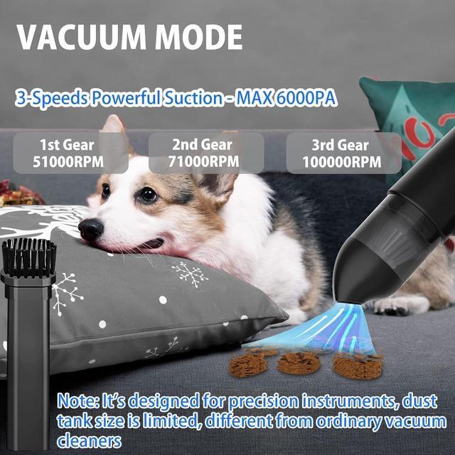Alt view image 5 of 7 - Compressed Air Duster Car VacuumElectric Air Duster and Vacuum 2 in 1 3 Speeds 100000 RPM Cordless Air Blower Reusable Air Duster for Computer Keyboard Swimming Ring Car with LED Light