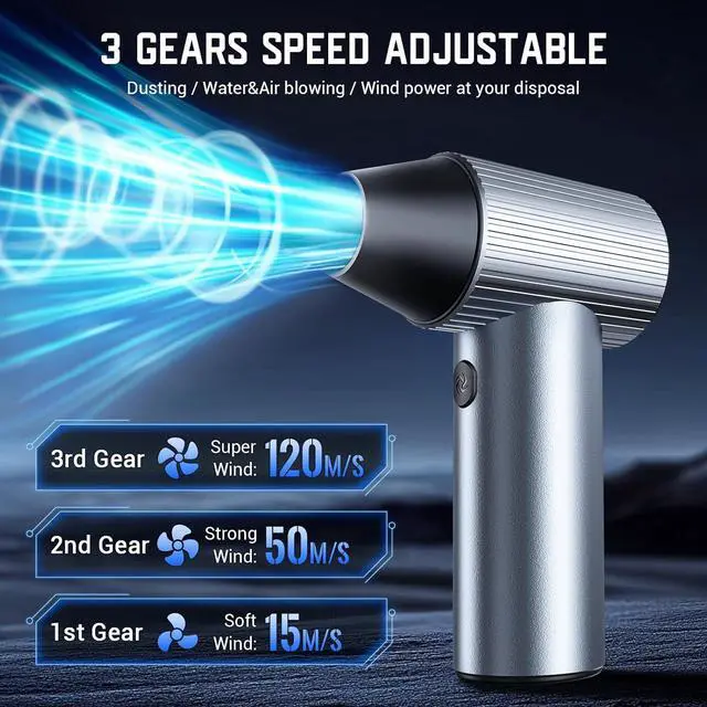Alt view image 3 of 7 - Electric Air Duster - 300000RPM Compressed Air Duster with Brushless Motor - Cordless Air Blower Rechargeable- 3 Gears Adjustable Jet Dry Blower for Cleaning Keyboard PC Car Home Outdoors