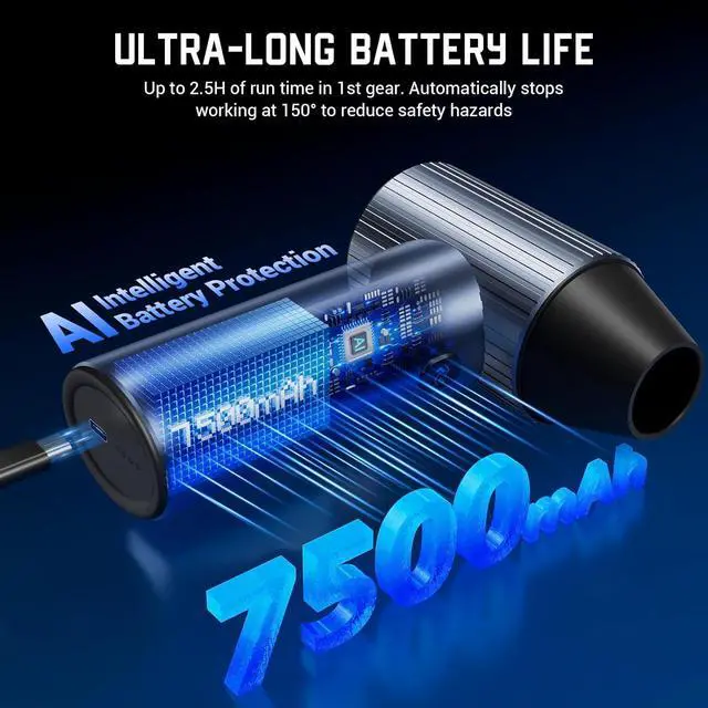 Alt view image 4 of 7 - Electric Air Duster - 300000RPM Compressed Air Duster with Brushless Motor - Cordless Air Blower Rechargeable- 3 Gears Adjustable Jet Dry Blower for Cleaning Keyboard PC Car Home Outdoors