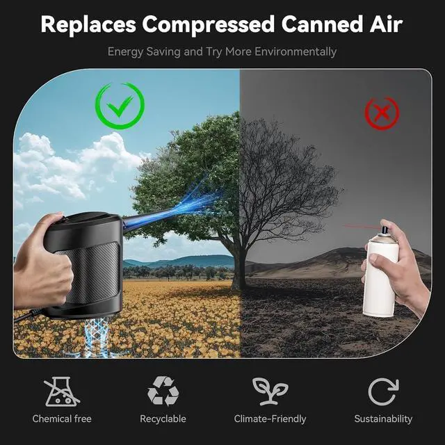 Alt view image 7 of 7 - Compressed Air Duster 550W Electric Air Duster Super Powerful Air Blower Duster for Laptop Electric Duster for PC Cleaning Kit Electronics and Home Cleaning Datavac Dust Blower to Replaces Can Air