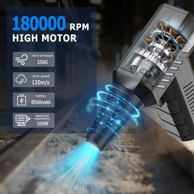 Alt view image 2 of 6 - Compressed Air Duster - Mini Turbo Fan 180000RPM Cordless Electric Air Duster for Keyboard PC Cleaning No Canned Jet Dry Blower for Home and Car