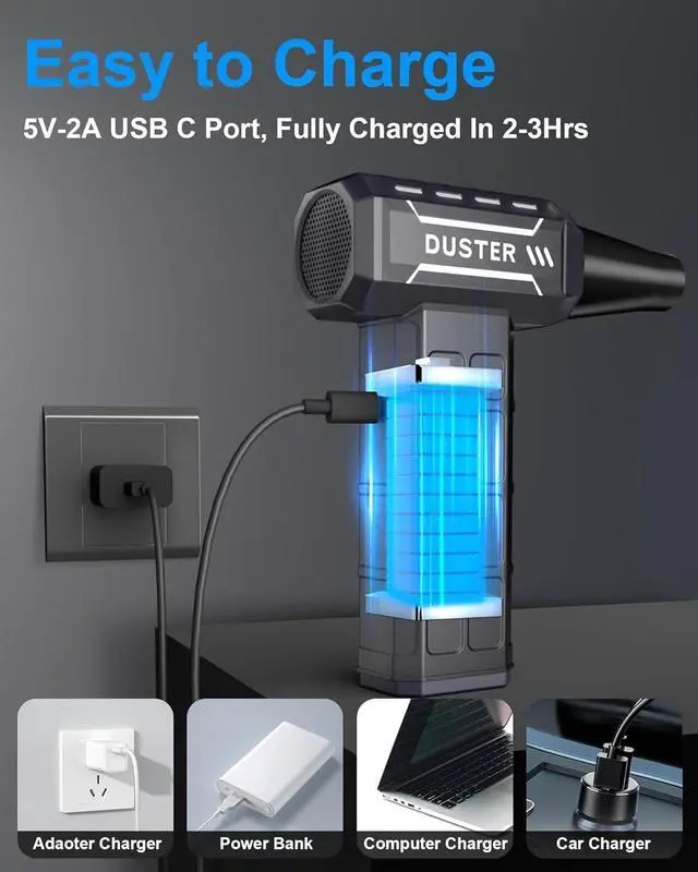 Alt view image 5 of 7 - Compressed Air Duster-150 000RPM Electric Cleaner Rechargeable Cordless Air Blower for Keyboard PC Electric Devices Cleaning Turbo Jet Dry Replace Canned Air Compressed Air Cans (Black)