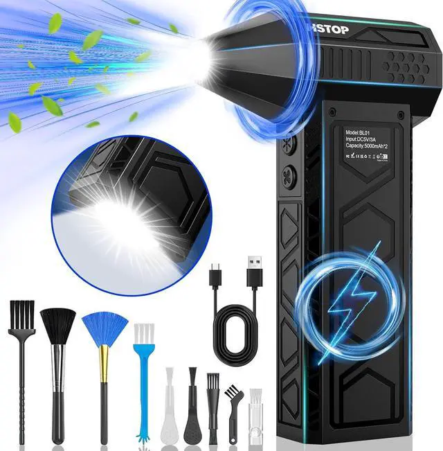 Main image of Electric Air Duster with Flashlight 180000RPM Compressed Air Duster Turbo Fan(10000mAh) Multipurpose Jet Fan High-Speed Air Blower with 4 Gear Electric Air Blower Duster with Assist Lighting