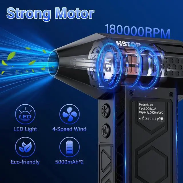 Alt view image 3 of 7 - Electric Air Duster with Flashlight 180000RPM Compressed Air Duster Turbo Fan(10000mAh) Multipurpose Jet Fan High-Speed Air Blower with 4 Gear Electric Air Blower Duster with Assist Lighting