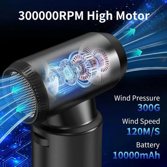 Alt view image 2 of 7 - Compressed Air Duster - Aluminum Alloy Shell 300 000RPM High-Speed Cordless Electric Air Duster | 3-Gear Adjustable with LED Flashlight & Brushless Motor | Dust Blower for Keyboard PC Car and Home