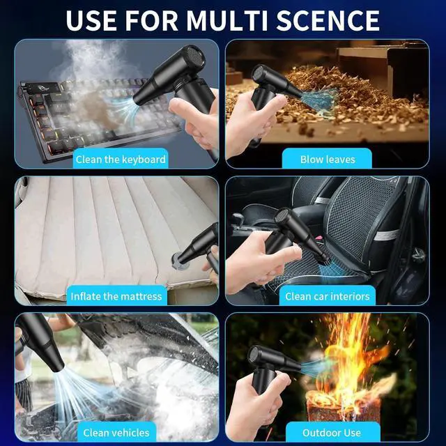 Alt view image 4 of 7 - Compressed Air Duster - Aluminum Alloy Shell 300 000RPM High-Speed Cordless Electric Air Duster | 3-Gear Adjustable with LED Flashlight & Brushless Motor | Dust Blower for Keyboard PC Car and Home