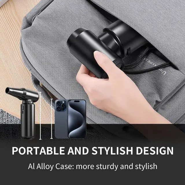 Alt view image 7 of 7 - Compressed Air Duster - Aluminum Alloy Shell 300 000RPM High-Speed Cordless Electric Air Duster | 3-Gear Adjustable with LED Flashlight & Brushless Motor | Dust Blower for Keyboard PC Car and Home