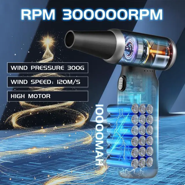 Alt view image 2 of 7 - Electric Compressed Air Duster - 33 0000 RPM Rechargeable Cordless Turbo Blower Portable Air Blower Gun for Cars PC Keyboard Home & Outdoor Dust Cleaning (Replaces Compressed Air Cans)
