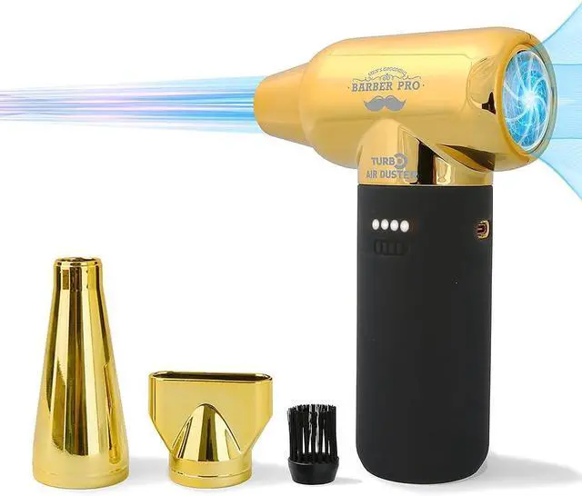 Main image of Compressed Air Duster - Electric Duster for Hair Barber 3 Gear Mini Portable Jet Dry Air Blower Cordless Vacuum Cleaner for PC Office Salon Fan Laptop Keyboard Car -Black Gold