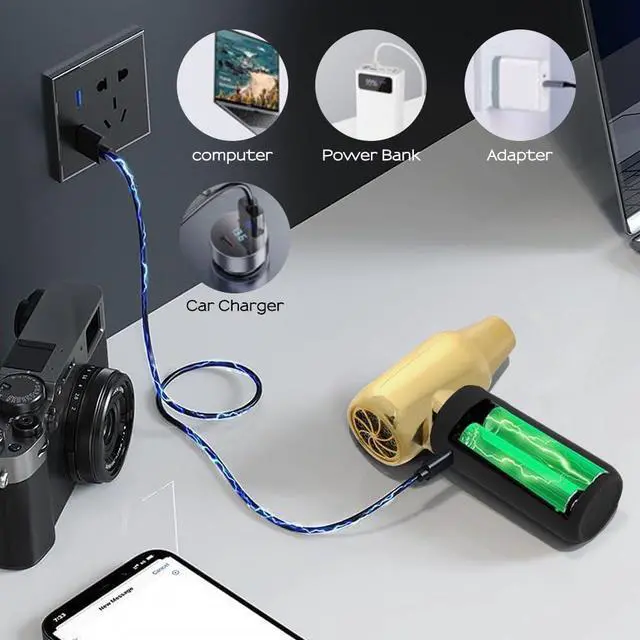 Alt view image 2 of 7 - Compressed Air Duster - Electric Duster for Hair Barber 3 Gear Mini Portable Jet Dry Air Blower Cordless Vacuum Cleaner for PC Office Salon Fan Laptop Keyboard Car -Black Gold