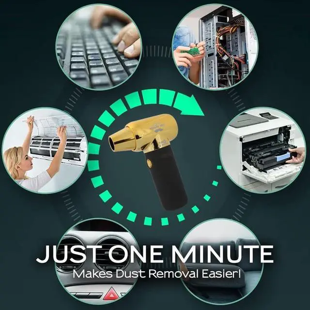 Alt view image 5 of 7 - Compressed Air Duster - Electric Duster for Hair Barber 3 Gear Mini Portable Jet Dry Air Blower Cordless Vacuum Cleaner for PC Office Salon Fan Laptop Keyboard Car -Black Gold