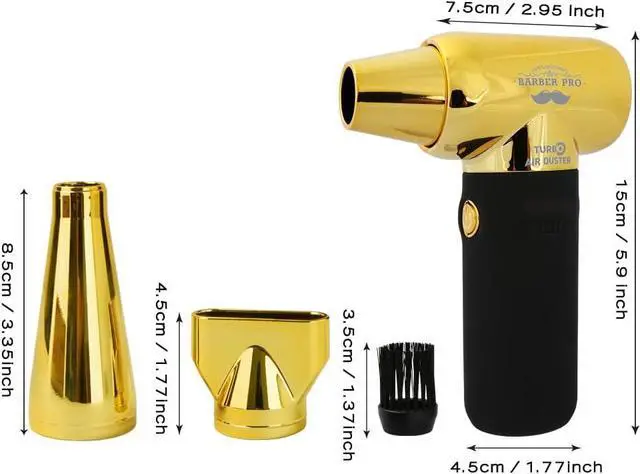 Alt view image 6 of 7 - Compressed Air Duster - Electric Duster for Hair Barber 3 Gear Mini Portable Jet Dry Air Blower Cordless Vacuum Cleaner for PC Office Salon Fan Laptop Keyboard Car -Black Gold
