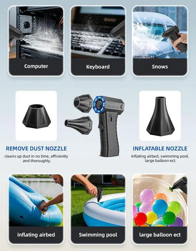 Alt view image 3 of 7 - Compressed Air Duster -300000RPM Air Blower Gun Replace Dust Off Canned Air Spray 8000mAh Battery Keyboard Cleaner Electronic Cleaning Kit Mini Turbo Jet Dry Blower for PC/Computer/Blaster