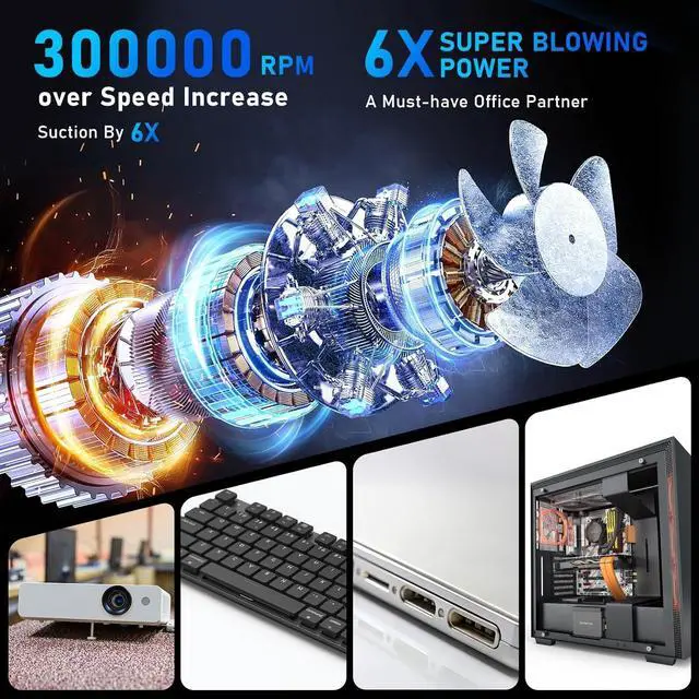 Alt view image 3 of 7 - Compressed Air Duster 300000RPM Air Duster Electric Cleaner for Keyboard PC Deep Cleaning Cordless Air Blaster Replace Compressed Air Can-No Canned Air Duster Rechargeable Air Blower