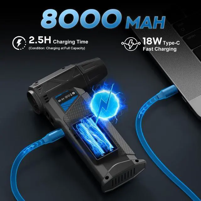 Alt view image 4 of 6 - Compressed Air Duster 180 000 RPM Electric Air Duster Fast Rechargeable Air Blower Replace Compressed Air Can Cordless Air Broom Turbo Jet Air Blower for Keyboard Car PC Dry Cleaning