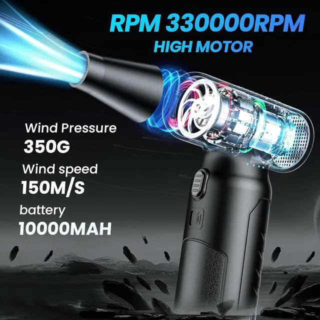 Alt view image 2 of 7 - Electric Air Duster - 33 0000 RPM High-Speed Compressed Air Blower Gun Rechargeable Mini Turbo Jet Fan Cordless for Keyboard PC Car Home & Outdoor Cleaning Dust Replaces Compressed Air Cans