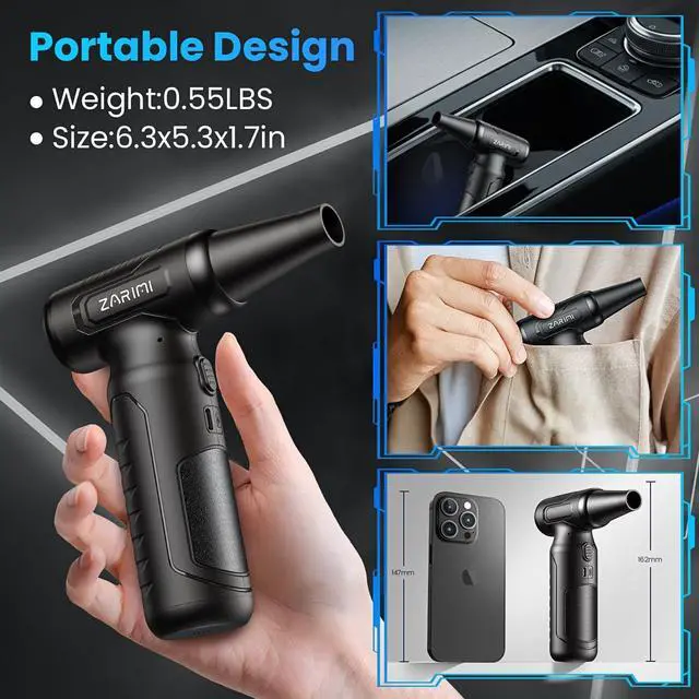 Alt view image 6 of 7 - Electric Air Duster - 33 0000 RPM High-Speed Compressed Air Blower Gun Rechargeable Mini Turbo Jet Fan Cordless for Keyboard PC Car Home & Outdoor Cleaning Dust Replaces Compressed Air Cans