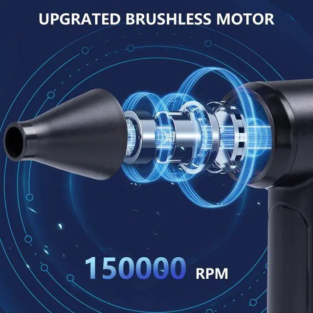 Alt view image 3 of 7 - Compressed Air Duster - 150000RPM Brushless Motor Mini Air Blower for PC Cleaning Kit Canned Air Duster for Computers Rechargeable & Portable Compressed Air for Electronics