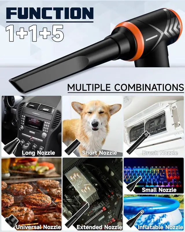 Alt view image 7 of 7 - Compressed Air Duster 150000RPM Stepless Speed Tiny Electric Cleaner for Keyboard PC Deep Cleaning Replace Compressed Air Can-No Canned Air Duster Rechargeable Air Blower - Vibrant Orange