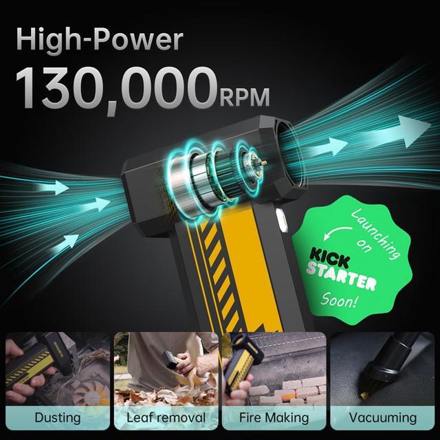 Alt view image 2 of 7 - Cordless Electric Compressed Air Duster 130000RPM Air Blower with Light and 1/4 Nut Aluminum Alloy Metal Portable Dust Cleaner Turbo Fan Dry Blower Duster for Cleaning Keyboard PC Car Home Outdoor