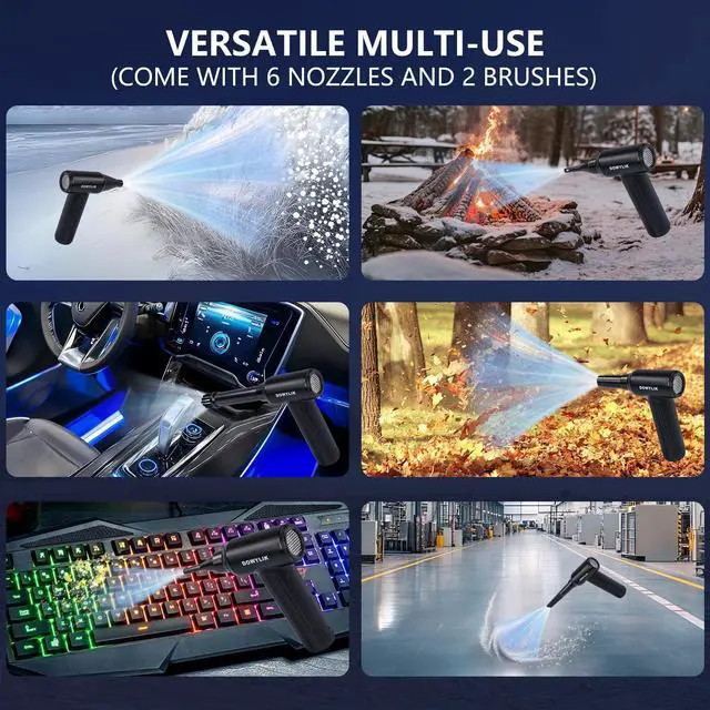 Alt view image 6 of 7 - Compressed Air Duster - 150000RPM Brushless Motor Mini Air Blower for PC Cleaning Kit Canned Air Duster for Computers Rechargeable & Portable Compressed Air for Electronics