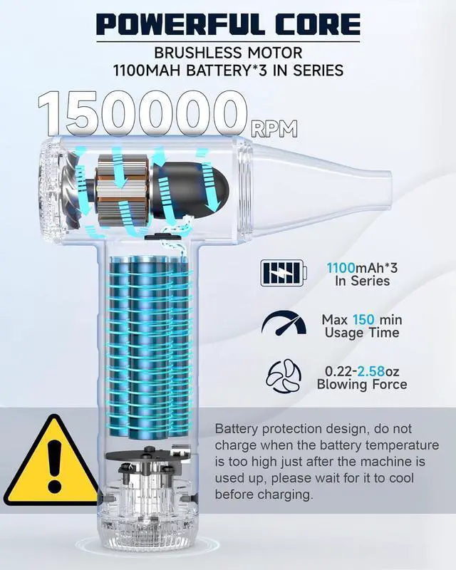 Alt view image 3 of 7 - Compressed Air Duster 150000RPM Stepless Speed Tiny Electric Cleaner for Keyboard PC Deep Cleaning Replace Compressed Air Can-No Canned Air Duster Rechargeable Air Blower - Vibrant Orange