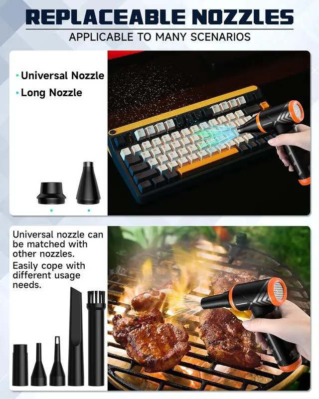 Alt view image 5 of 7 - Compressed Air Duster 150000RPM Stepless Speed Tiny Electric Cleaner for Keyboard PC Deep Cleaning Replace Compressed Air Can-No Canned Air Duster Rechargeable Air Blower - Vibrant Orange