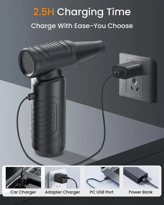 Alt view image 7 of 7 - Compressed Air Duster 200 000 RPM Electric Air Duster for Computer 3 Gear Adjustable High-Speed Air Blower 9 000mAh Large Battery Reusable no Canned Keyboard Cleaner for Office Home Car