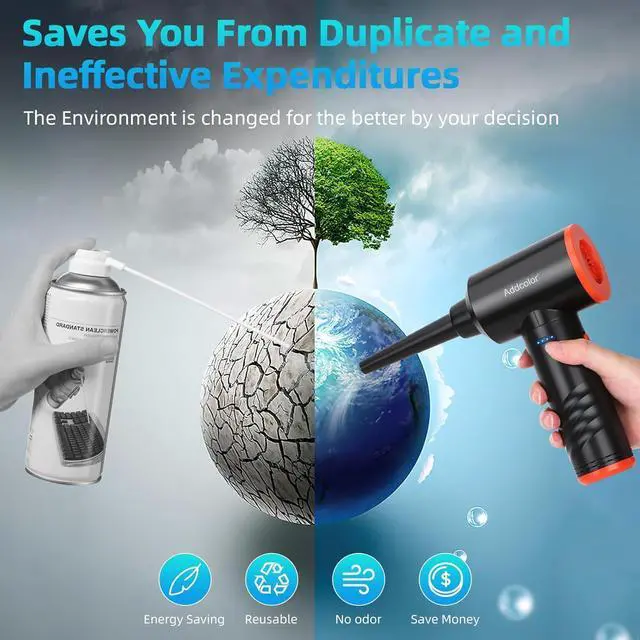 Alt view image 7 of 7 - Compressed Air Duster 6000mAh Battery - Electric Air Duster Addcolor AD-38 Keyboard Cleaner for Office-3 Adjustable Wind Speeds with LED Light Cordless & Reusable Canned Air Duster for Computers