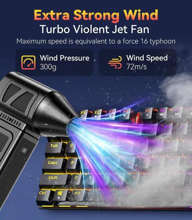 Alt view image 3 of 7 - Compressed Air Duster 350000 RPM Electric Air Duster Rechargeable Cordless Air Blower Power Turbo Fan 5 Gears Adjustable Jet Dry Blower Replace Air Can for Keyboard Computer Car Outdoor Home