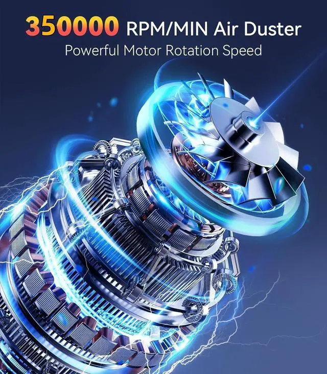 Alt view image 7 of 7 - Compressed Air Duster 350000 RPM Electric Air Duster Rechargeable Cordless Air Blower Power Turbo Fan 5 Gears Adjustable Jet Dry Blower Replace Air Can for Keyboard Computer Car Outdoor Home