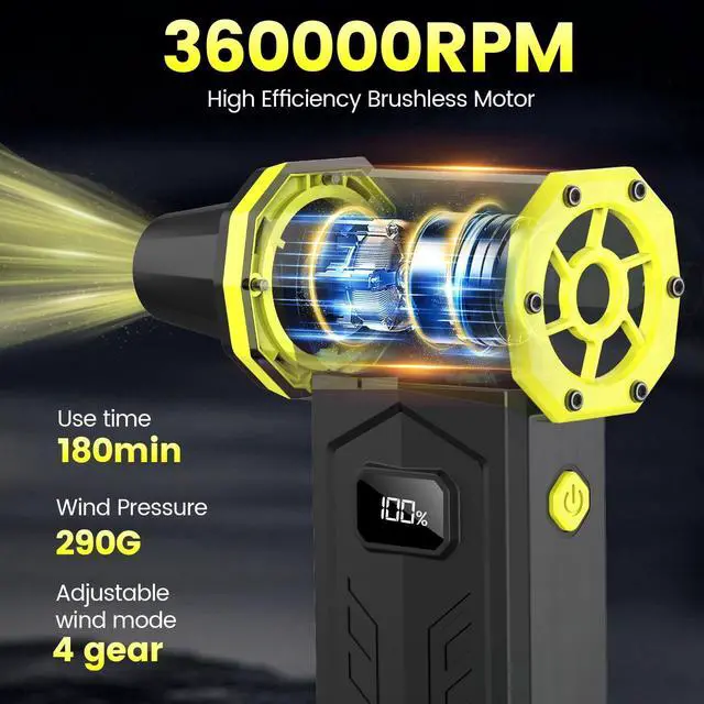 Alt view image 2 of 7 - Compressed Air Duster 360000RPM Electric Air Duster with LED Display 4 Gear Adjustable Rechargeable Cordless Jet Dry Blower Replace Compressed Air Can Air Duster for Car Computer Home Outdoors