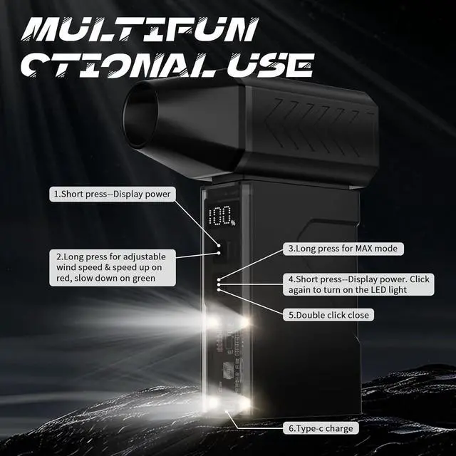 Alt view image 6 of 6 - Compressed Air Duster 130000RPM Electric Air Duster with LED Light Mini Air Blower (10000mAh) Rechargeable Cordless for Keyboard Cleaning Car and Home Cleaning Kit Replaces Compressed Air Can