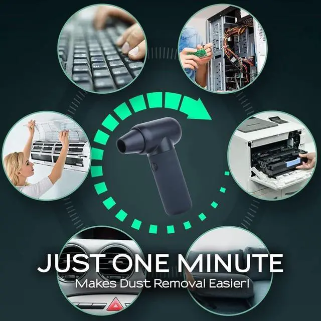 Alt view image 2 of 7 - Compressed Air Duster - Electric Duster for Hair Barber 3 Gear Mini Portable Jet Dry Air Blower Cordless Vacuum Cleaner for PC Office Salon Fan Laptop Keyboard Car -Black
