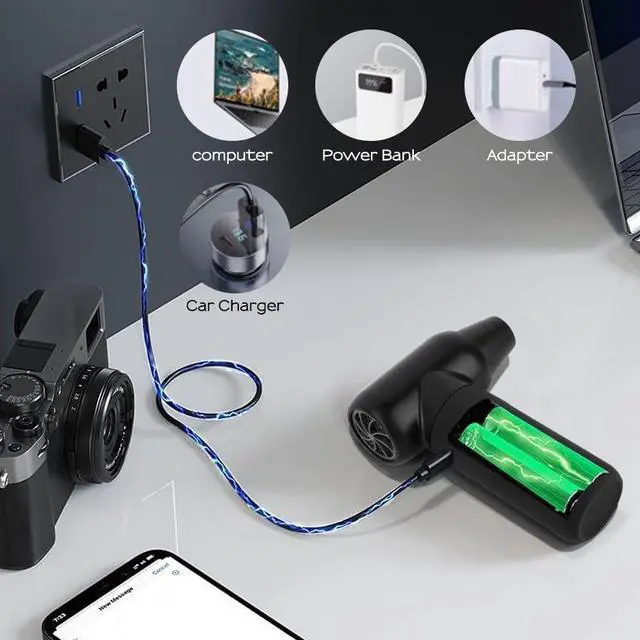 Alt view image 3 of 7 - Compressed Air Duster - Electric Duster for Hair Barber 3 Gear Mini Portable Jet Dry Air Blower Cordless Vacuum Cleaner for PC Office Salon Fan Laptop Keyboard Car -Black
