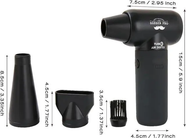 Alt view image 6 of 7 - Compressed Air Duster - Electric Duster for Hair Barber 3 Gear Mini Portable Jet Dry Air Blower Cordless Vacuum Cleaner for PC Office Salon Fan Laptop Keyboard Car -Black