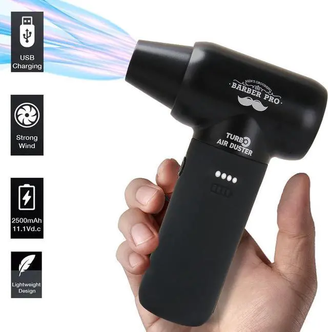Alt view image 7 of 7 - Compressed Air Duster - Electric Duster for Hair Barber 3 Gear Mini Portable Jet Dry Air Blower Cordless Vacuum Cleaner for PC Office Salon Fan Laptop Keyboard Car -Black