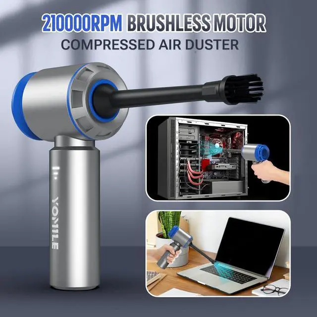 Alt view image 2 of 7 - Electric air Duster - 2 in 1 210000RPM Brushless Air Duster & 21000PA Car Vacuum 9000mAh Battery Air Blower Wireless Handheld Vacuum for Car Office and Home (Blue 210000RPM)