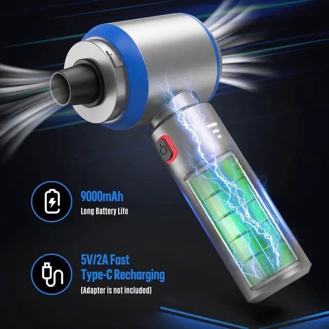 Alt view image 5 of 7 - Electric air Duster - 2 in 1 210000RPM Brushless Air Duster & 21000PA Car Vacuum 9000mAh Battery Air Blower Wireless Handheld Vacuum for Car Office and Home (Blue 210000RPM)