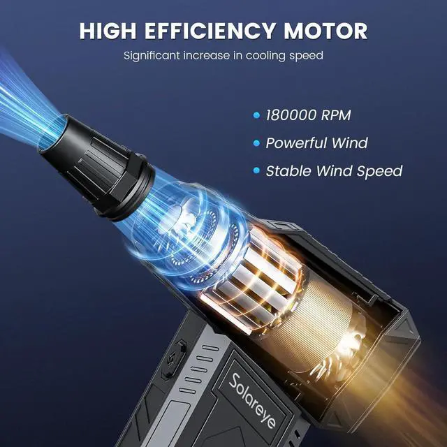 Alt view image 2 of 7 - Compressed Air Duster - 180000RPM Electric Air Duster - Cordless Air Blower Rechargeable - 3 Gears Adjustable Jet Dry Blower with Brushless Motor for Cleaning Keyboard PC Car Home Outdoor
