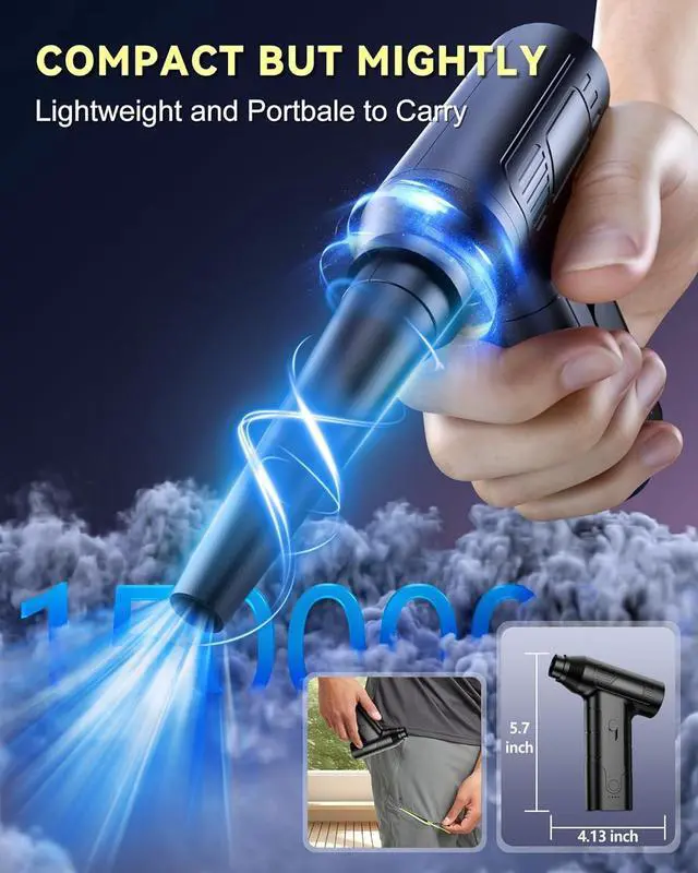 Alt view image 3 of 7 - Electric Air Duster - 150000RPM 2-in-1 Compressed Air for PC Keyboard Cleaner Stepless Speed Blower for Car and Home Rechargeable Replaces Canned Air